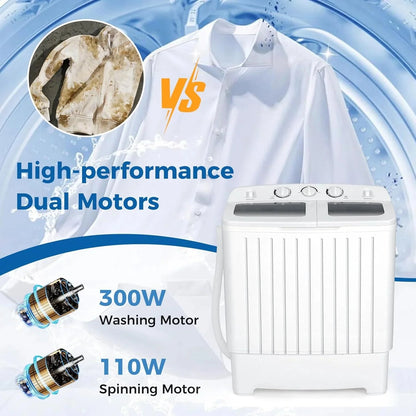 Portable Washing Machine, Twin Tub 20 Lbs Capacity, Washer(12 Lbs) and Spinner(8 Lbs), Durable Design, Timer Control, Compact Laundry Washer for RV, Apartments and Dorms, Grey+White
