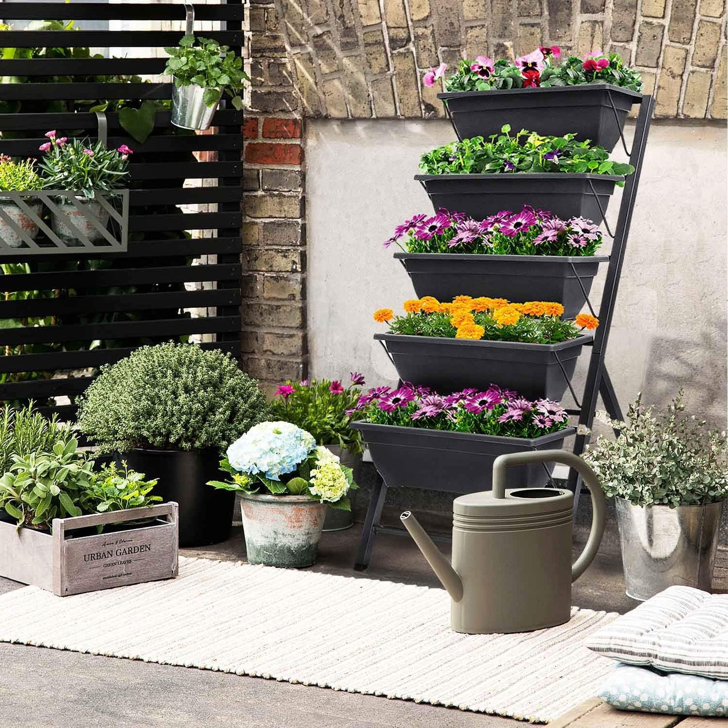 FOYUEE Vertical Herb Garden Planter Box Outdoor Elevated Raised Bed for Vegetables Flower Indoor with Drainage 5 Container