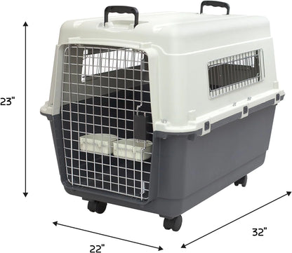 Designs Plastic Kennels Rolling Plastic Airline Approved Wire Door Travel Dog Crate, XXX-Large, Gray