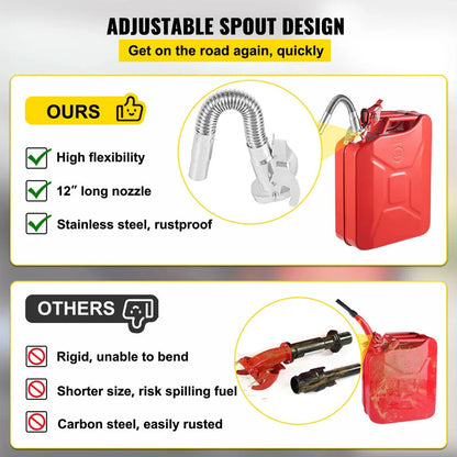VEVOR Jerry Fuel Can with Flexible Spout System, 5.3 Gallon/20 L