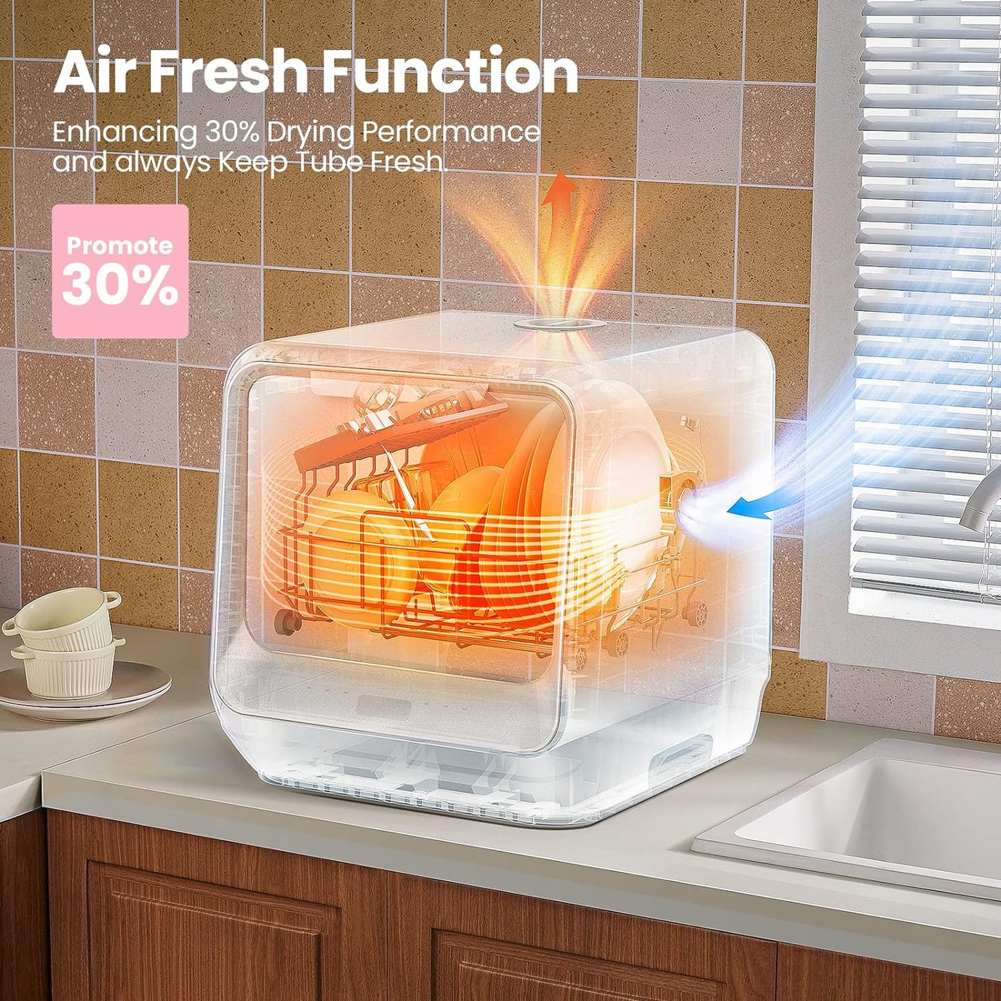 COMFEE' Portable Dishwasher Countertop with 5L Built-in Water Tank, No Hookup Needed, 6 Programs, 360° Dual Spray, 192℉ High-Temp& Air-Dry Function, Mini Dishwasher for RVs, White