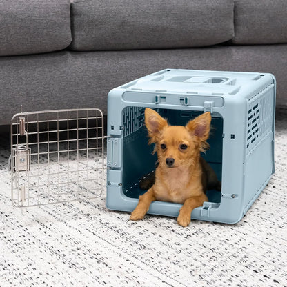 Designs Plastic Kennels Rolling Plastic Airline Approved Wire Door Travel Dog Crate, XXX-Large, Gray