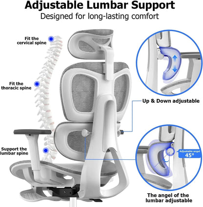 Ergo3D Ergonomic Office Chair High Back Mesh Desk Chair with 3D Adjustable Armrests, Wheels, for Home and Office (Black)