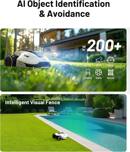 YUKA Mini 500H Robot Lawn Mower Reception 0.12 Acre, Max. 0.17 Acre, Ultrasense AI Vision+ RTK Positioning, Auto Mapping, App Control,45% Slope, Cutting Height 2''~3.5'', 3 Mowing Zones