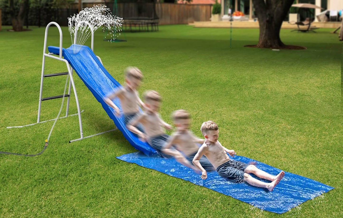 XDP Recreation 6 Foot Water Wave Slide with Built In Adjustable Sprinkler, Freestanding with Ground Pad and Hose Extension for Lawn Fun, Ages 3 to 8