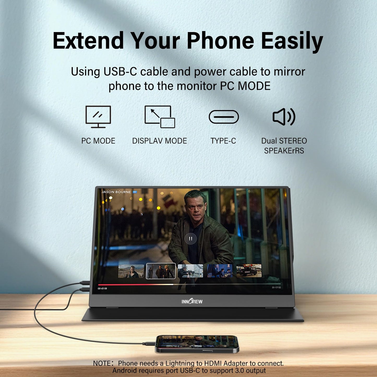 INNOVIEW Portable Monitor 15.6" FHD 1080P HDMI USB-C
