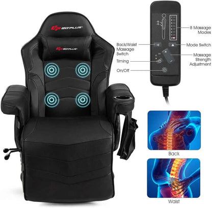 Pu Leather Massage Gaming Chair Ergonomic High Back Racing Style Gaming Recliner With Adjustable Backrest Amp Footrest Cup Holder Side Pouch - Comfortable And Ergonomic Design