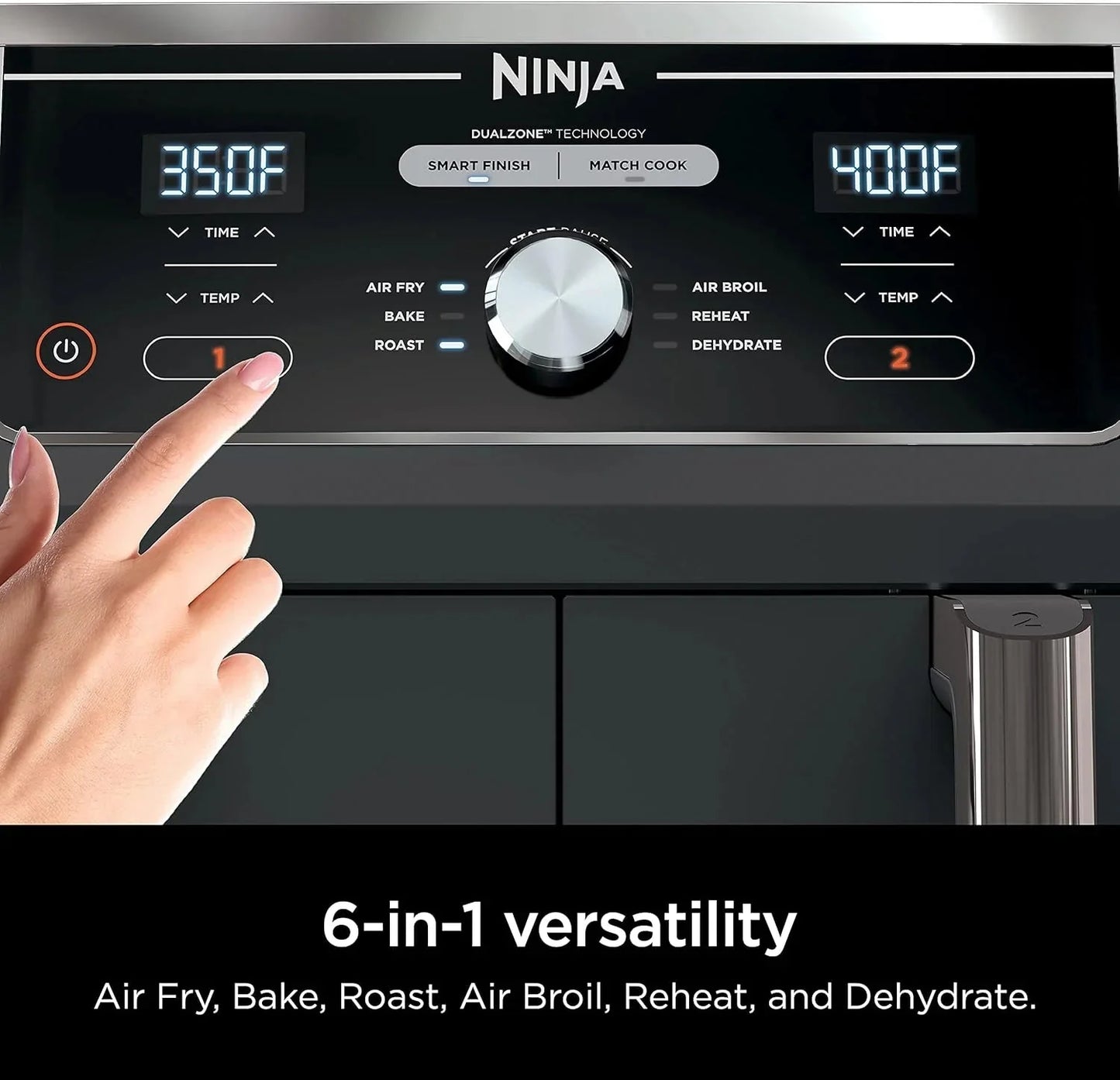 Ninja Foodi 10QT 6-in-1 DualZone Smart XL Air Fryer, 2 Independent 5QT Baskets, Smart Cook Thermometer, Match Cook, Smart Finish, Air Fry, Roast, Bake, Dehydrate, Reheat, Grey, DZ550