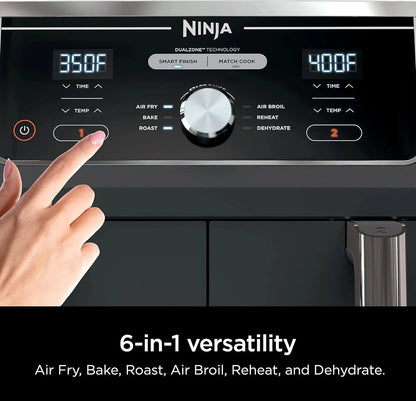 Ninja Foodi 10QT 6-in-1 DualZone Smart XL Air Fryer, 2 Independent 5QT Baskets, Smart Cook Thermometer, Match Cook, Smart Finish, Air Fry, Roast, Bake, Dehydrate, Reheat, Grey, DZ550
