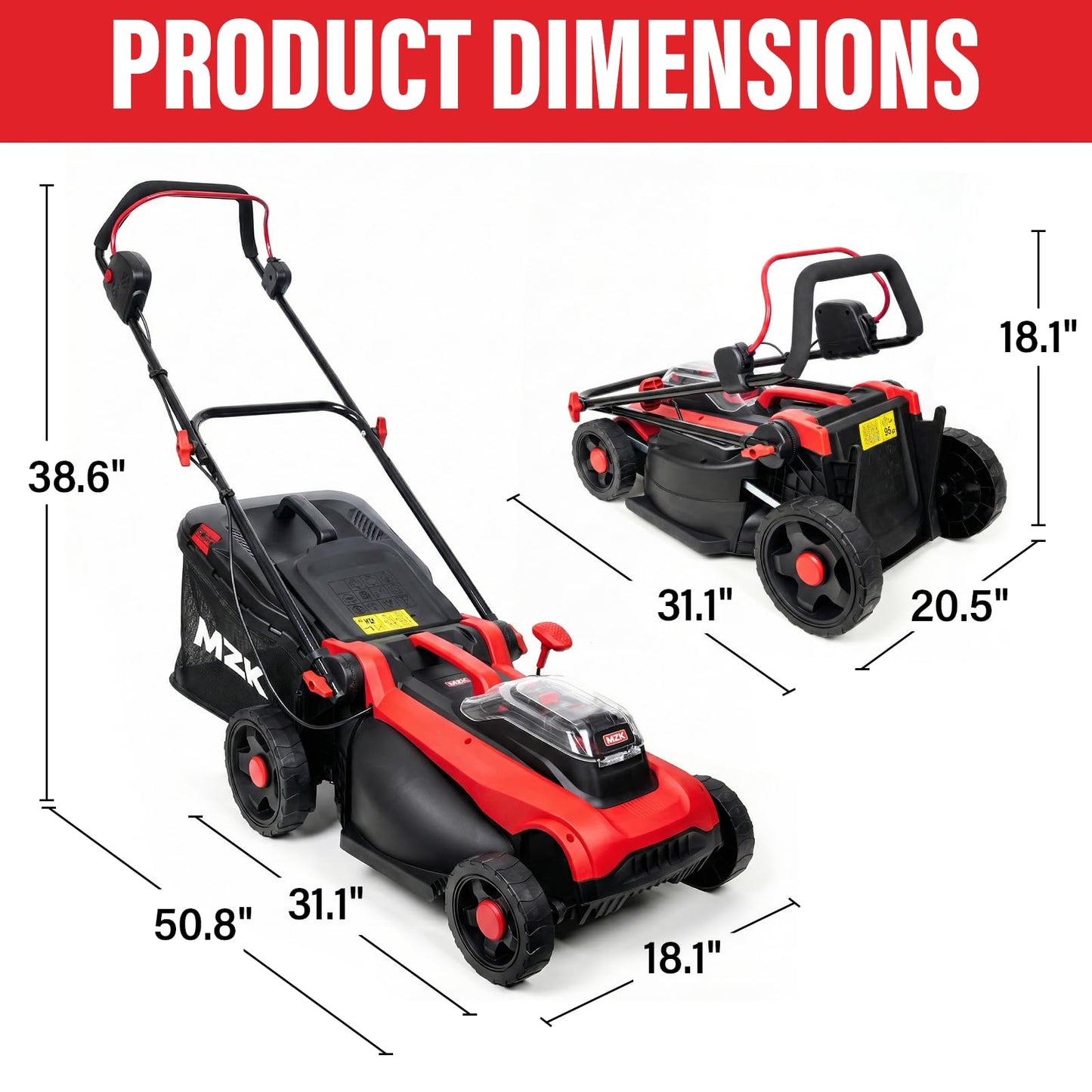MZK 40V 16" Brushless Cordless Electric Lawn Mower