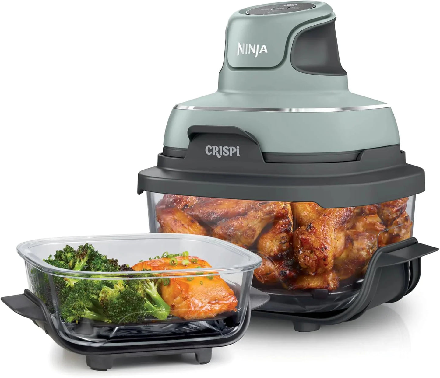 Ninja Crispi 4-in-1 Portable Glass Air Fryer Cooking System, 1500W, 4QT & 6-Cup TempWare Glass Containers with Storage Lids, Microwave, Freezer & Dishwasher Safe