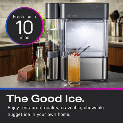 Countertop Nugget Ice Maker with Side Tank | Ice Machine with WiFi Connectivity | Smart Home Kitchen Essentials | Stainless Steel