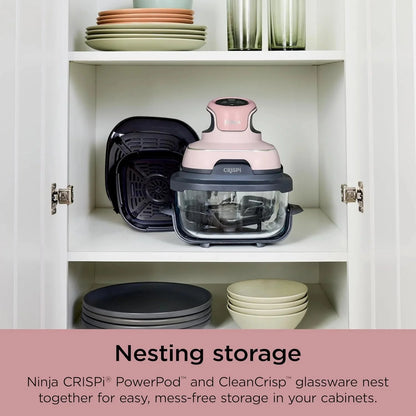 Ninja Crispi 4-in-1 Portable Glass Air Fryer Cooking System, 1500W, 4QT & 6-Cup TempWare Glass Containers with Storage Lids, Microwave, Freezer & Dishwasher Safe