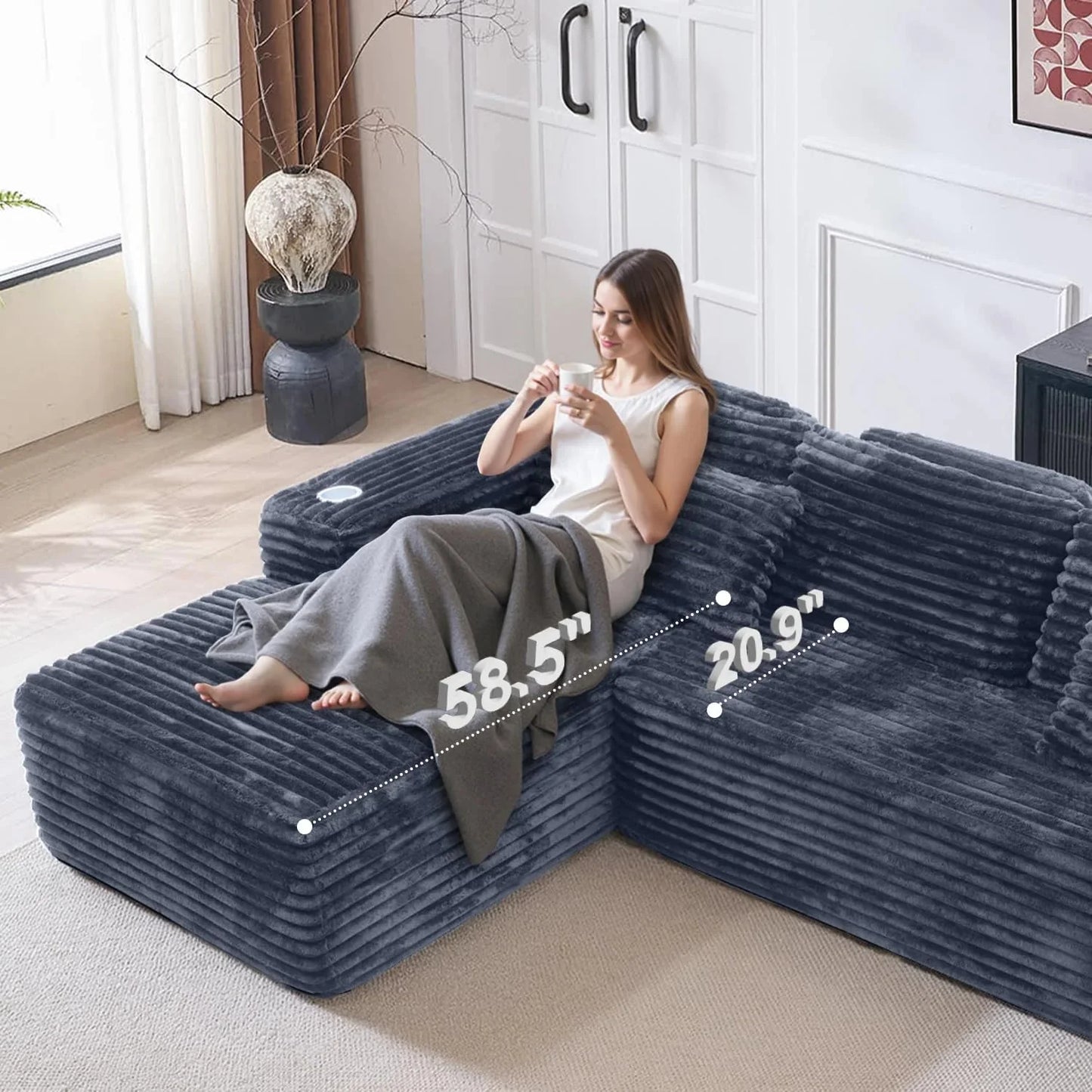 Cloud Sectional Couch with L-Shape Chaise, Modern Modular Sofa with Deep Seat, Built-in Cup Holder & Storage Pocket for Living Room Bedroom, No Assembly Required (Dark Gray, Left Sitting Chaise)