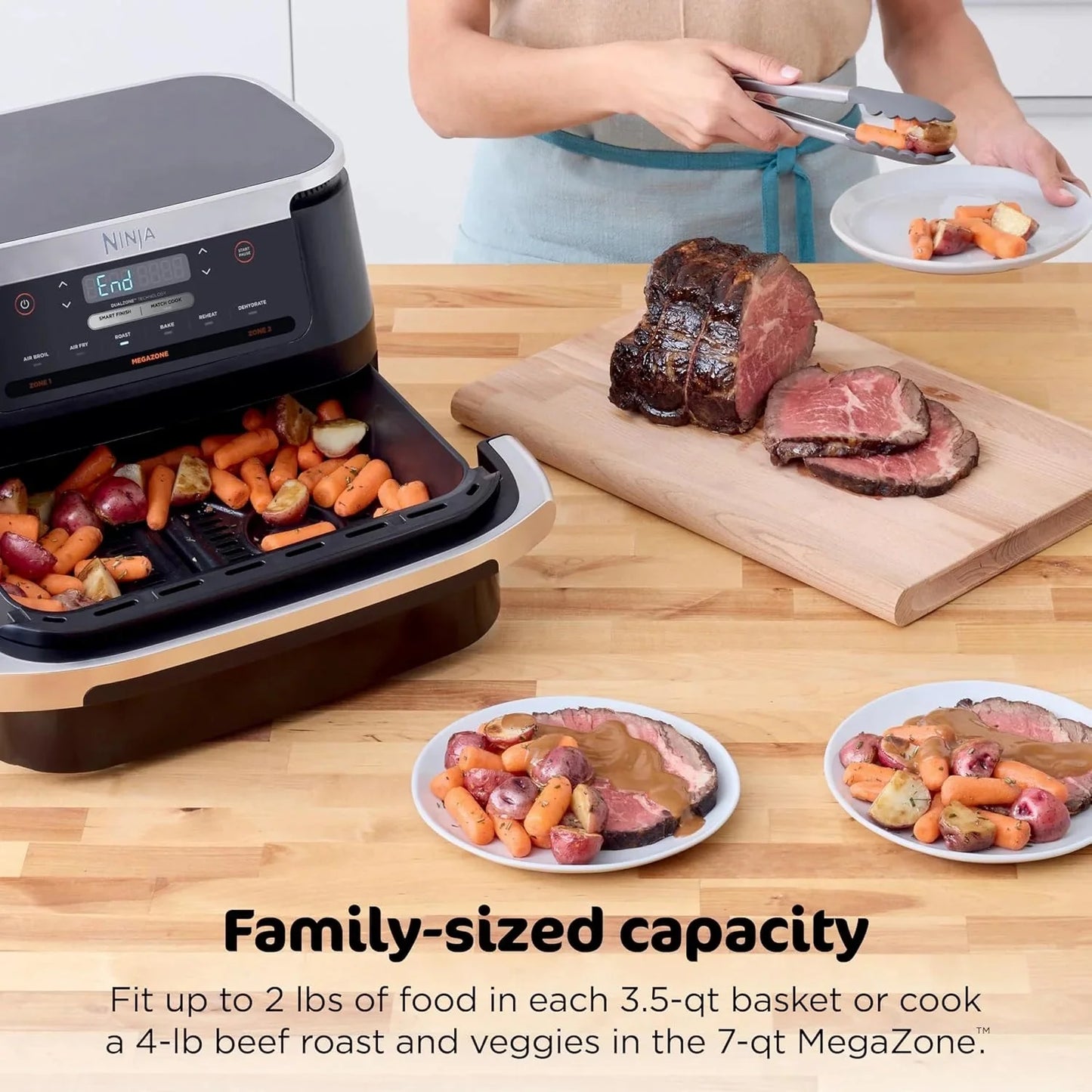 Ninja Foodi 10QT 6-in-1 DualZone Smart XL Air Fryer, 2 Independent 5QT Baskets, Smart Cook Thermometer, Match Cook, Smart Finish, Air Fry, Roast, Bake, Dehydrate, Reheat, Grey, DZ550