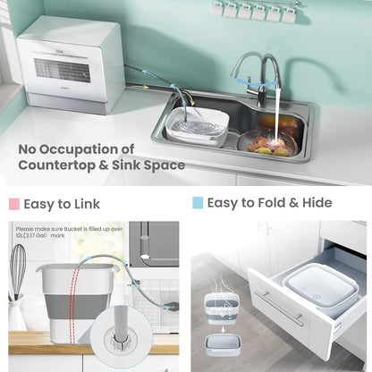 COMFEE' Portable Dishwasher Countertop with 5L Built-in Water Tank, No Hookup Needed, 6 Programs, 360° Dual Spray, 192℉ High-Temp& Air-Dry Function, Mini Dishwasher for RVs, White