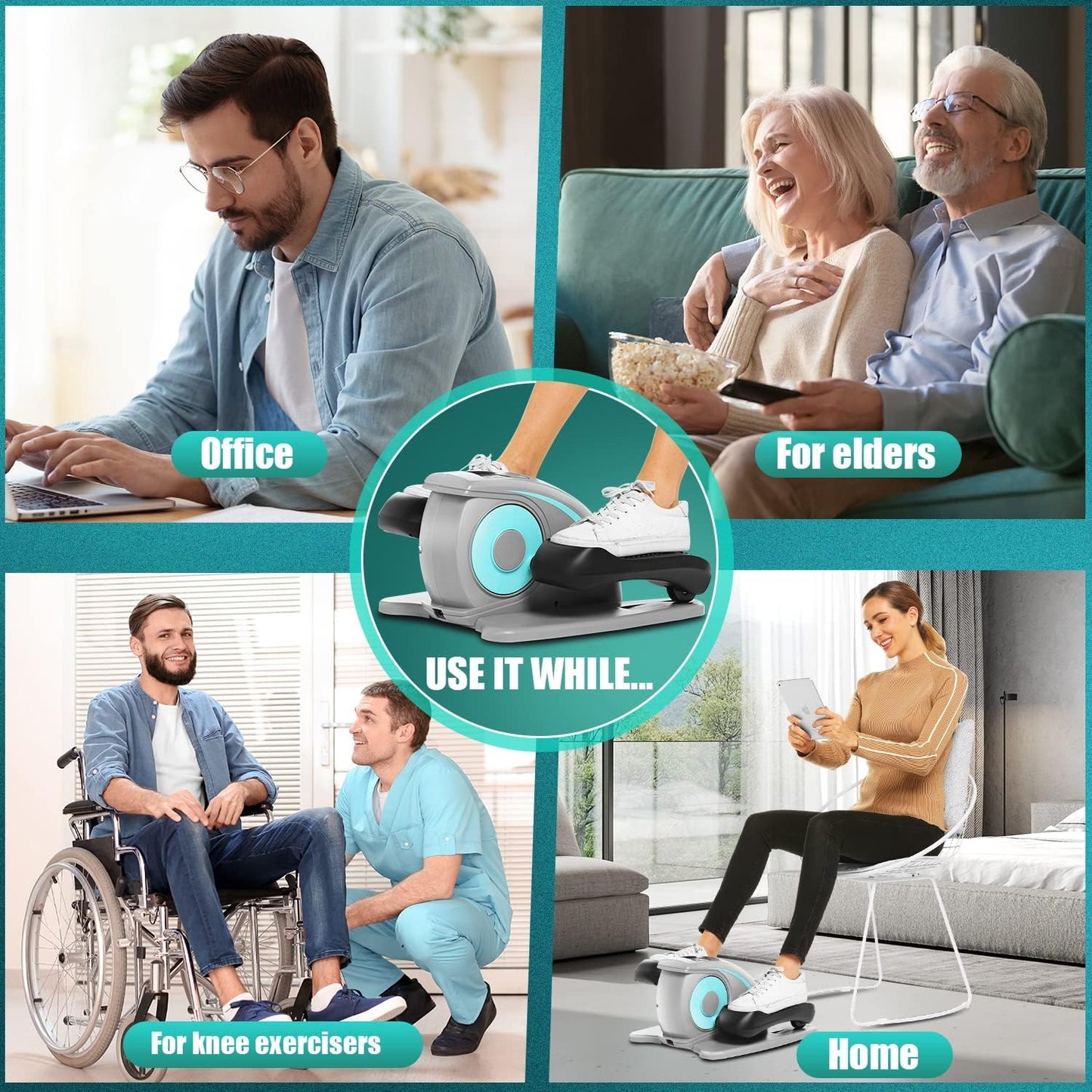 Under Desk Elliptical, Electric Ellipse Leg Exerciser While Sitting for Seniors Adults, Quiet Portable Motorized Seated Foot Pedal Exerciser with Remote Control for Home Office Use