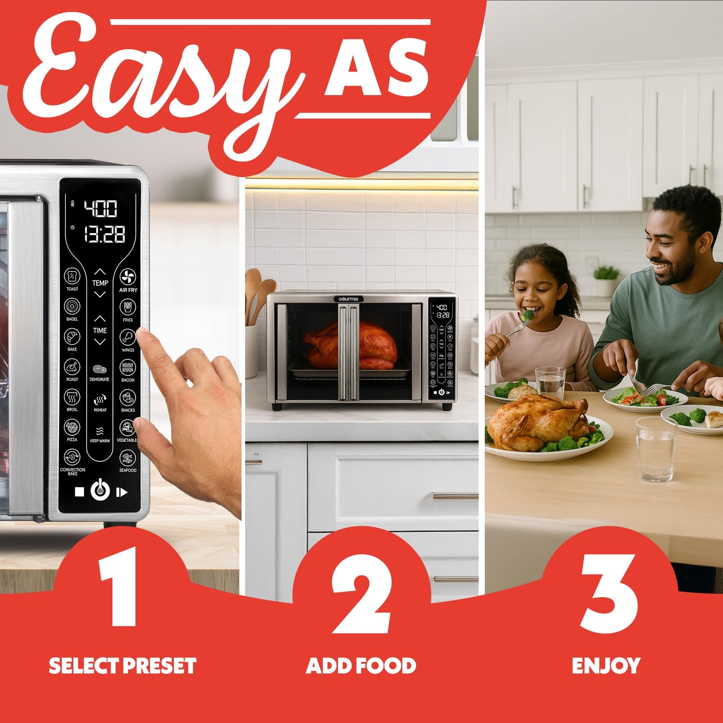 GOURMIA French Door Air Fryer - 25Qt Convection Oven, 17 Presets