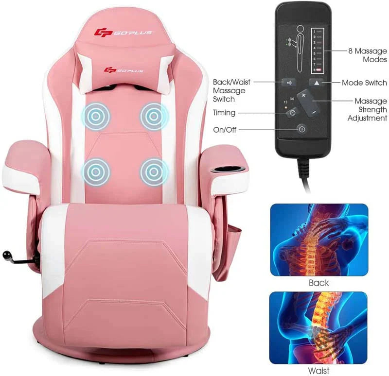 Pu Leather Massage Gaming Chair Ergonomic High Back Racing Style Gaming Recliner With Adjustable Backrest Amp Footrest Cup Holder Side Pouch - Comfortable And Ergonomic Design