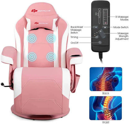Pu Leather Massage Gaming Chair Ergonomic High Back Racing Style Gaming Recliner With Adjustable Backrest Amp Footrest Cup Holder Side Pouch - Comfortable And Ergonomic Design