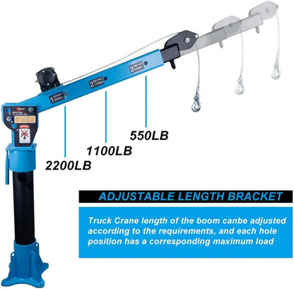 Pismire Winch Versatile 0.5T Folding Truck-Mounted Bed Crane Hoist Lift Pickup with Electric Winch 3500 lb 12V, Painted Steel 1100 lb Pickup 360 Swivel Base