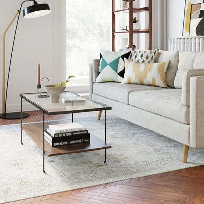 Nathan James Sonia Coffee Table with Storage Shelf, Light Wood/Rattan