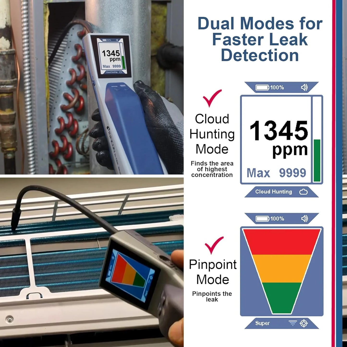 Refrigerant Leak Detector and Portable Monitor, Model: 724-202-G1,Off-White