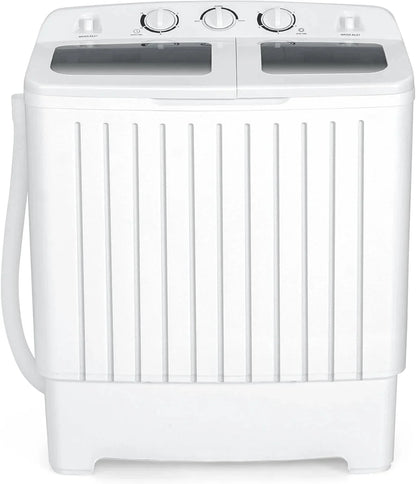 Portable Washing Machine, Twin Tub 20 Lbs Capacity, Washer(12 Lbs) and Spinner(8 Lbs), Durable Design, Timer Control, Compact Laundry Washer for RV, Apartments and Dorms, Grey+White