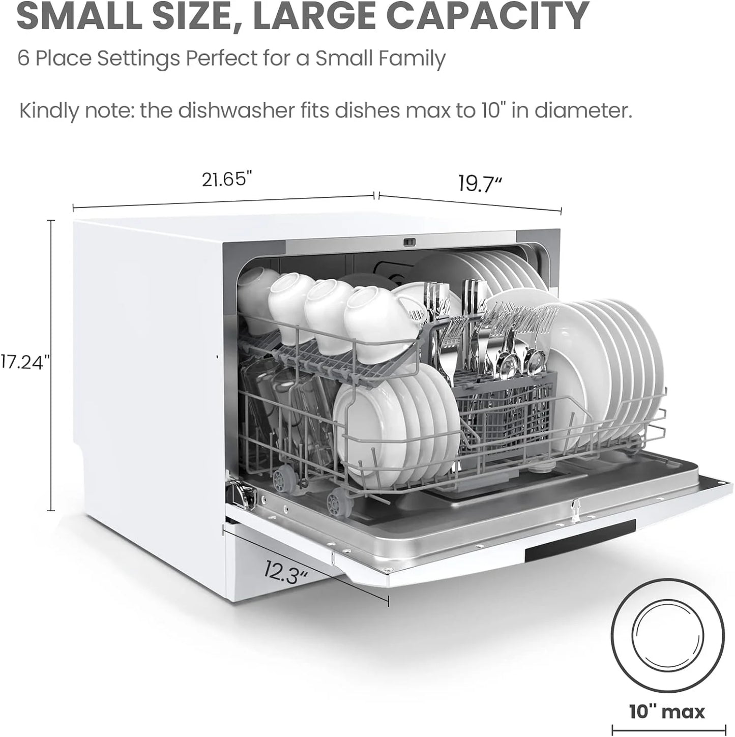 Countertop Dishwasher, Energy Star Portable Dishwasher, 6 Place Settings & 8 Washing Programs, Speed, Baby-Care, ECO& Glass, Dish Washer for Dorm, RV& Apartment, Black