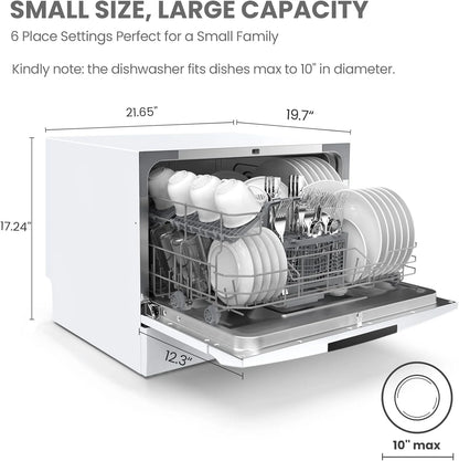 Countertop Dishwasher, Energy Star Portable Dishwasher, 6 Place Settings & 8 Washing Programs, Speed, Baby-Care, ECO& Glass, Dish Washer for Dorm, RV& Apartment, Black