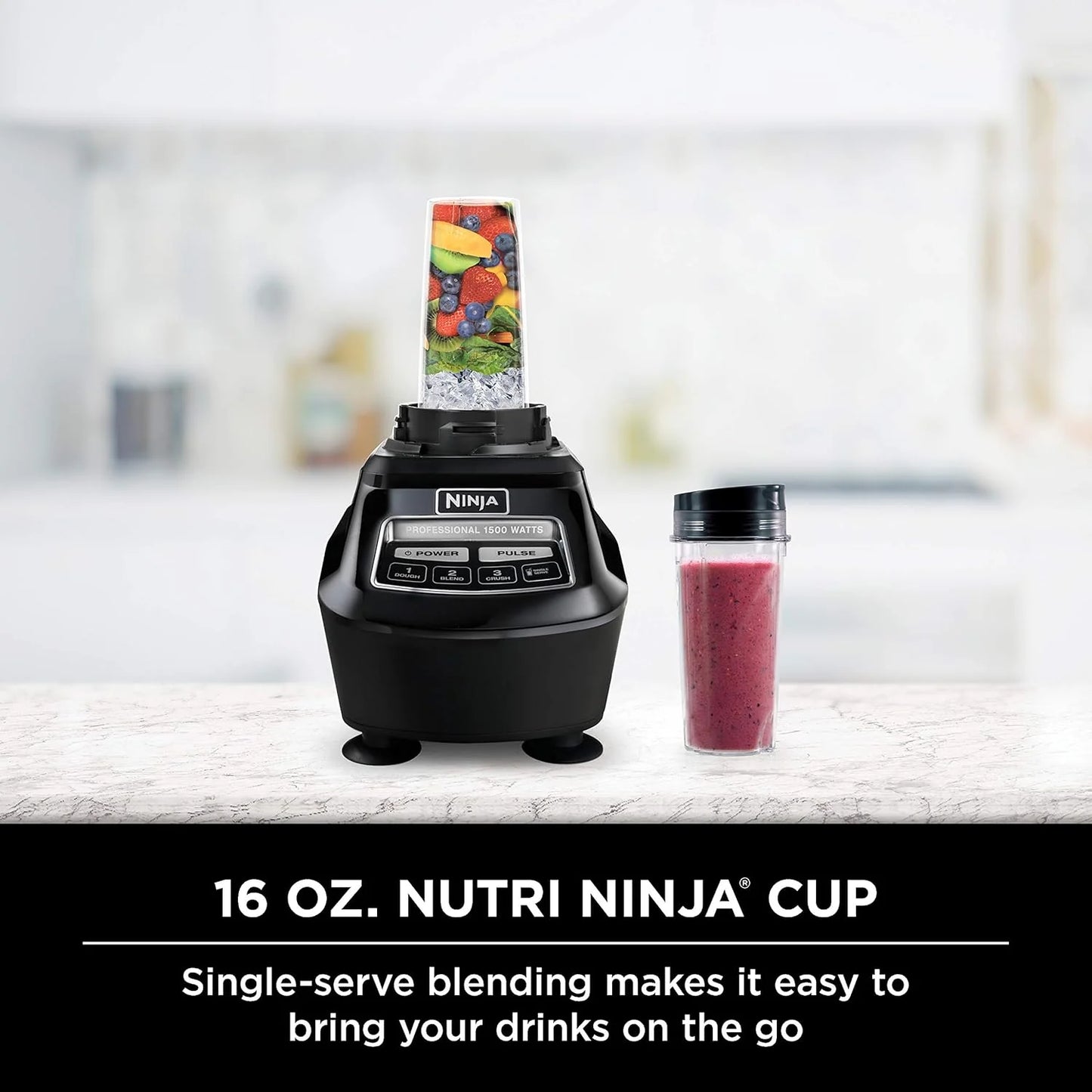 Ninja BL770 Mega Kitchen System, 1500W Blender & Processor, 72oz Pitcher, 64oz Bowl, 16oz To Go Cups, Black