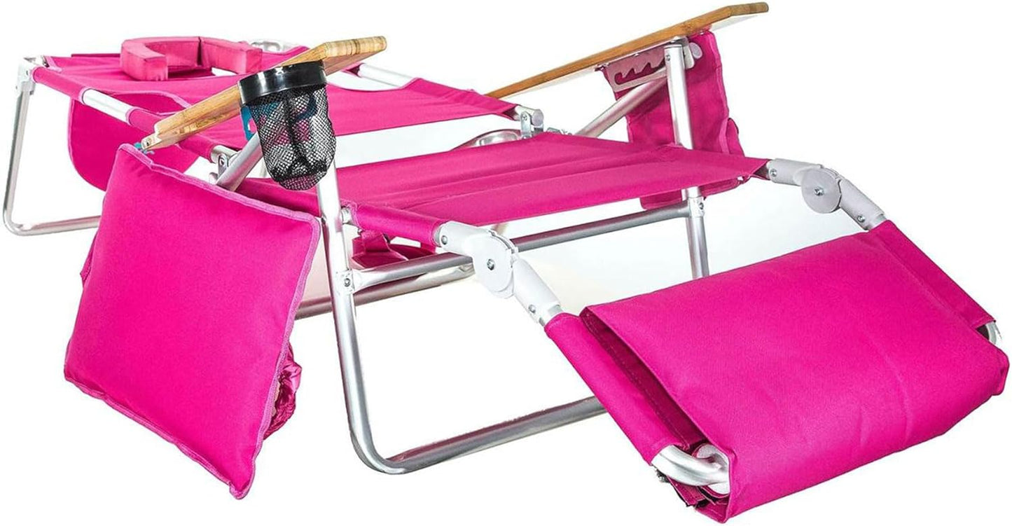 Deluxe 3 in 1 Beach Chair with Face Opening - Portable, Reclining Lounger for Tanning - Face Hole for Reading on Stomach - Padded Footrest, Removable Pillow - Aluminum