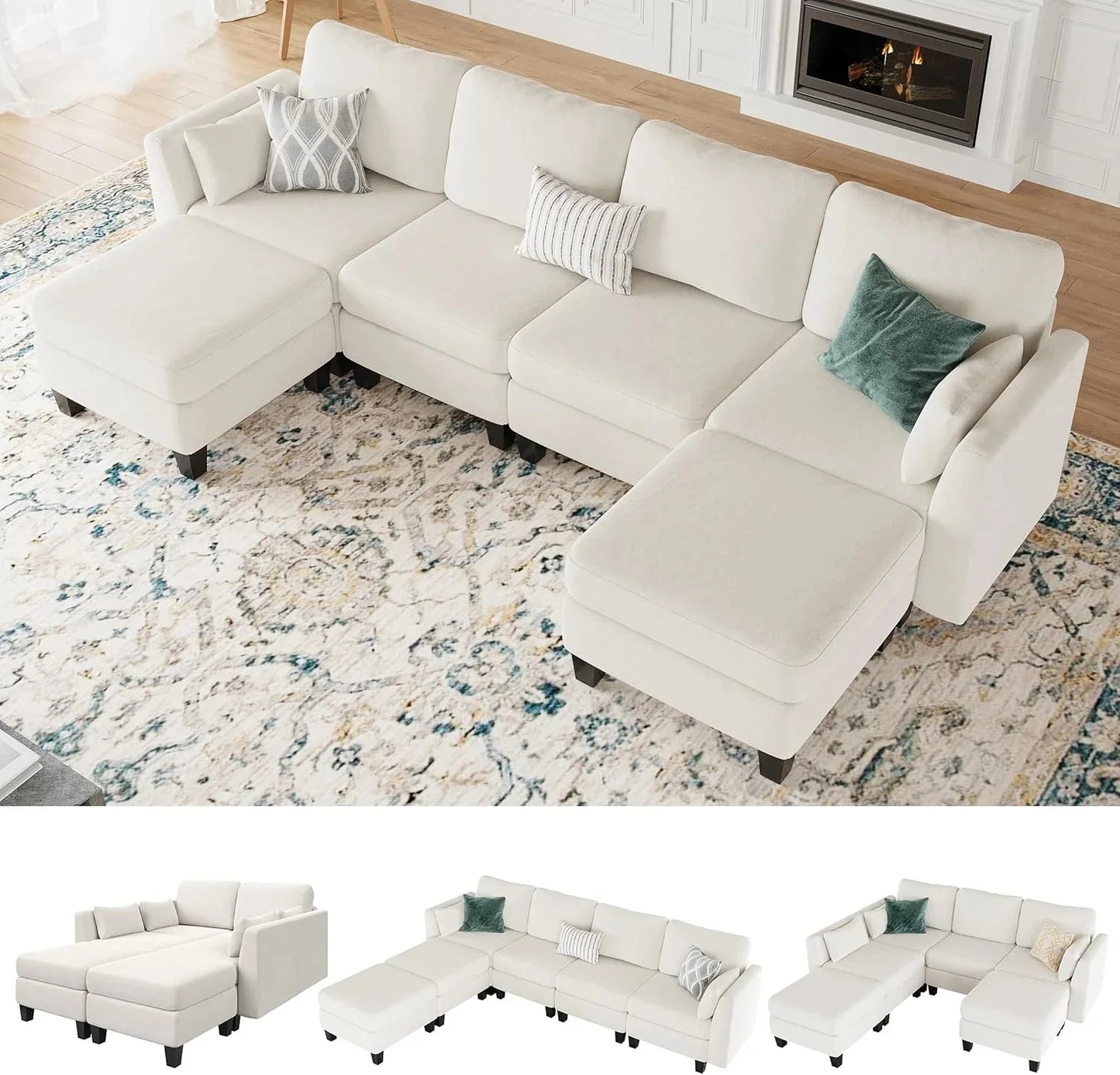 Modular Sectional Sofa, Convertible U Shaped Sofa Couch with High Density Memory Foam, 6 Seat Comfy Modular Sofa Couch for Living Room, Modern U Shaped Sectional Sofa, Dimgrey