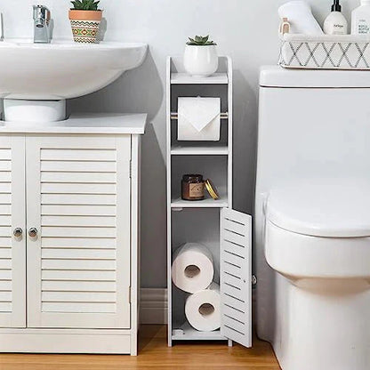 Toilet Paper Holder Stand, Storage Cabinet Beside Toilet for Small Space Bathroom