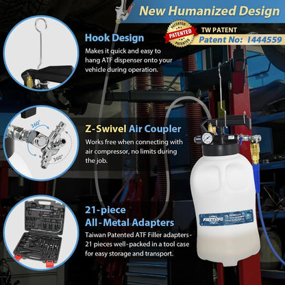 Patented 10L Automatic Transmission Fluid Pump ATF Refill System Dispenser Extractor with 21 Pcs ATF Filler Adapters&Refilling Funnel + Drainer and Refill Kit