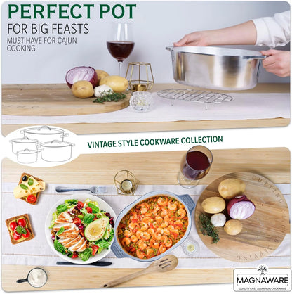 Cast Aluminum Dutch Oven - 8 Quart - Oval Dutch Oven Pot with Lid for Families and Parties - Lightweight Cajun Cookware with Ideal Heat Distribution - Oval Roaster Pan with Lid (13 Inch)