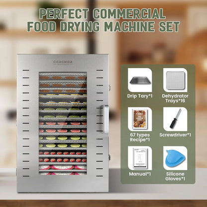 Commercial Food Dehydrator 16 Trays 1500W 70-190°F Large
