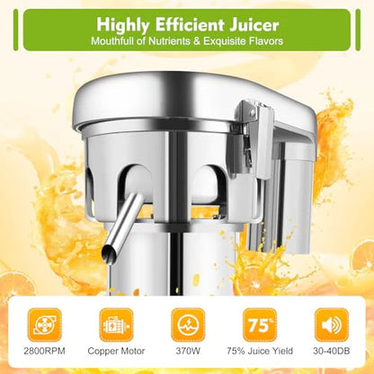 Commercial Juice Extractor, 370W 110V Electric Stainless Steel Juicer for Fruit Vegetable Heavy Duty Centrifugal Juicer Machine Juice & Residue Separated Low Noise: Home & Kitchen