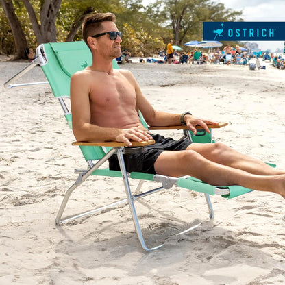 Deluxe 3 in 1 Beach Chair with Face Opening - Portable, Reclining Lounger for Tanning - Face Hole for Reading on Stomach - Padded Footrest, Removable Pillow - Aluminum