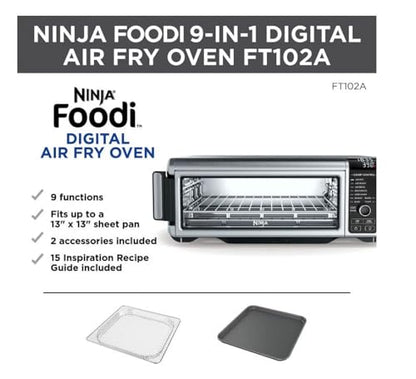 Ninja Foodi 9 in 1 Digital Air Fry Oven, Convection Oven, Toaster, Air Fryer with Flip Away Storage, Air Roast, Bake, Broil, Dehydrate, Reheat, Stainless Steel (102A) : Home & Kitchen