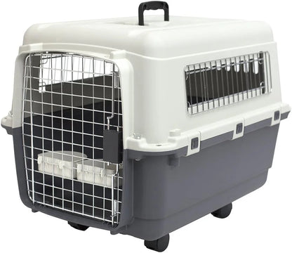 Designs Plastic Kennels Rolling Plastic Airline Approved Wire Door Travel Dog Crate, XXX-Large, Gray