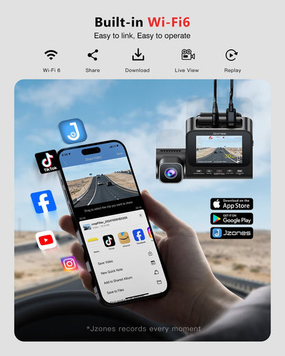 JZONES 3 Channel 4K Dash Cam with HDR Night Vision