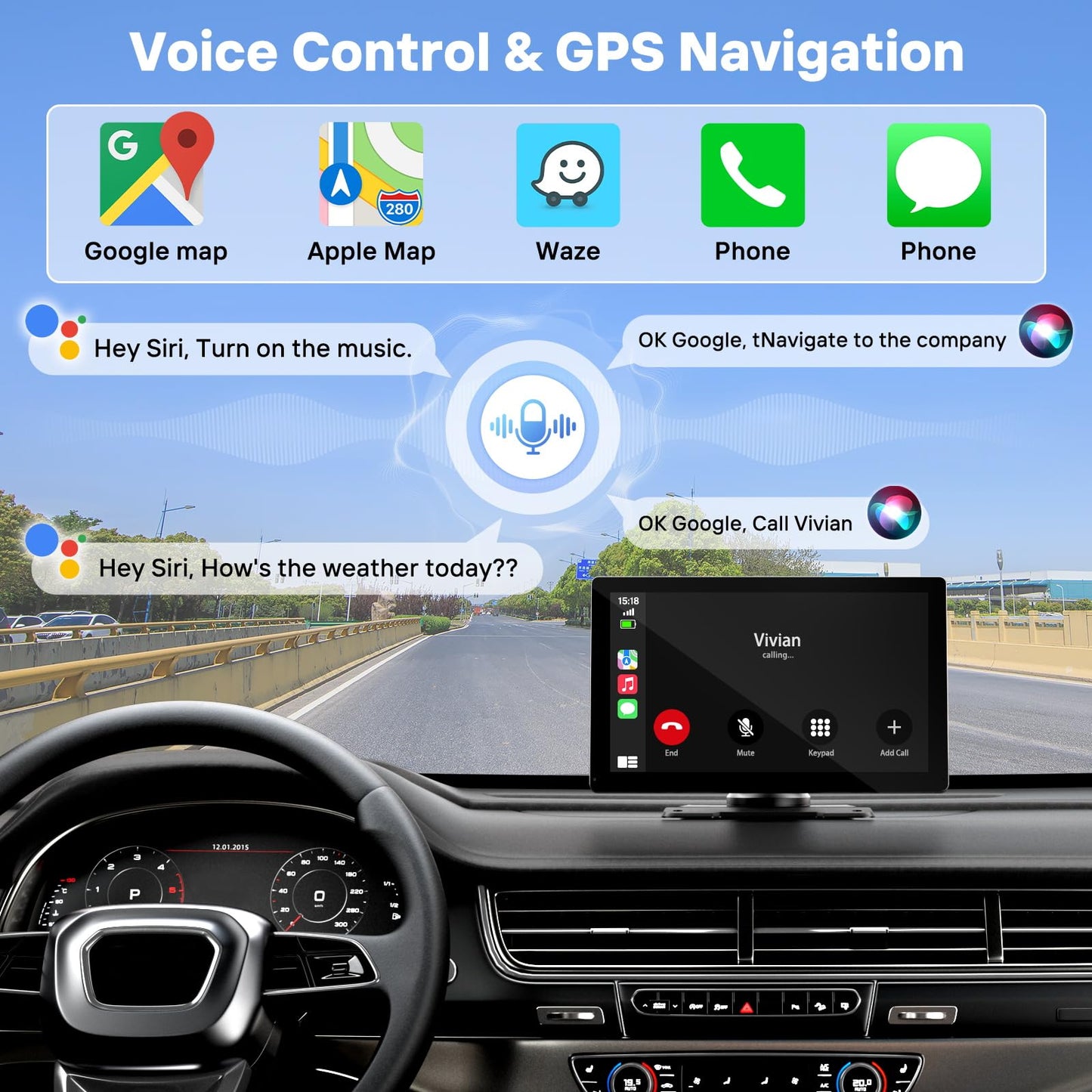 HAUXIY 9" Wireless Apple Carplay Screen with 4K Dash Cam