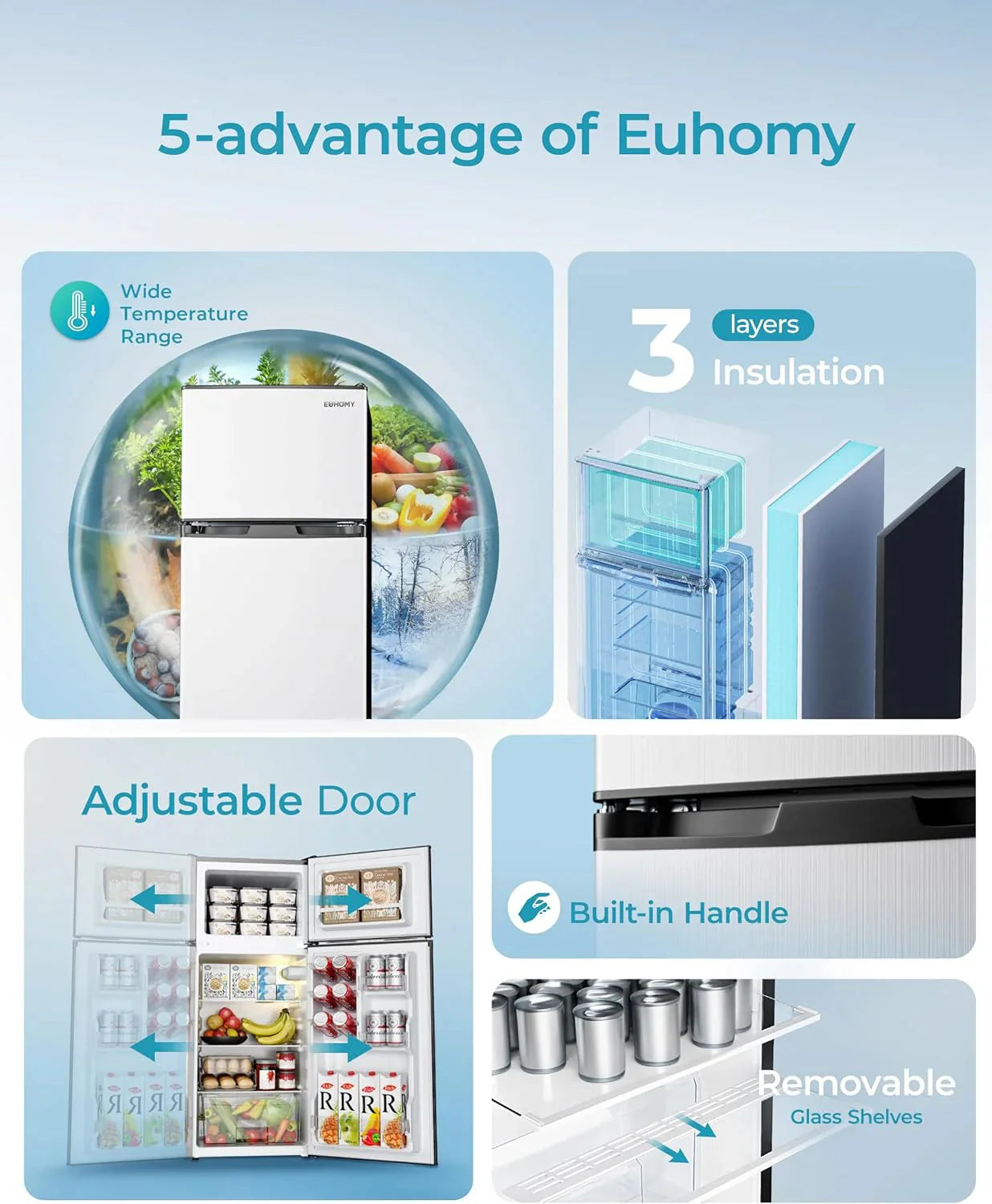 EUHOMY 3.2 Cu.Ft Mini Fridge with Freezer – 2-Door Compact Refrigerator for Bedroom, Dorm, Office or Apartment, Silver