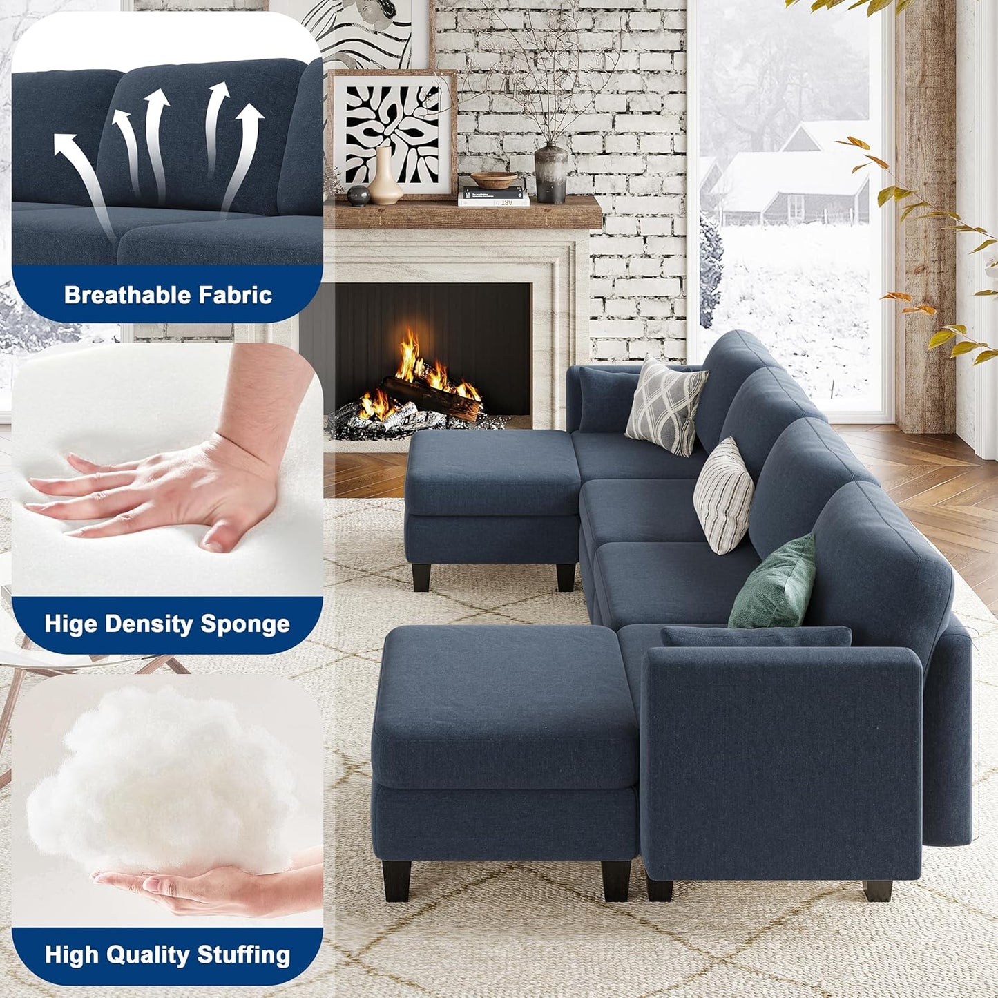 Modular Sectional Sofa, Convertible U Shaped Sofa Couch with High Density Memory Foam, 6 Seat Comfy Modular Sofa Couch for Living Room, Modern U Shaped Sectional Sofa, Dimgrey