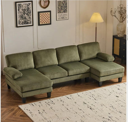 VINGLI 110" Sectional Couches for Living Room,U Shaped Couch with Double Chaise, 4-Seat Sofa Set with Chenille Fabric for Home Furniture,Beige