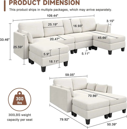 Modular Sectional Sofa, Convertible U Shaped Sofa Couch with High Density Memory Foam, 6 Seat Comfy Modular Sofa Couch for Living Room, Modern U Shaped Sectional Sofa, Dimgrey