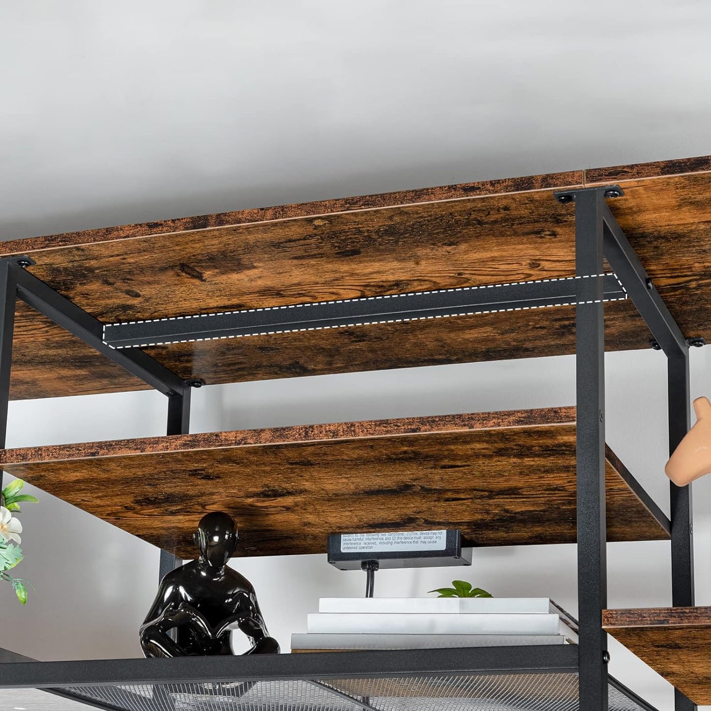 TV Stand with Power Outlets to 75 Inches, TV Console Table with Open Storage Shelves Cabinet, Industrial Media Entertainment Center for Living Room Bedroom, Rustic Brown and Black BF60DS01