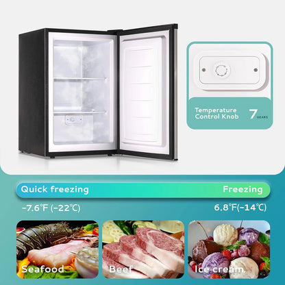 Upright freezer, 3.0 Cubic Feet, Single Door Compact Mini Freezer with Reversible Stainless Steel Door, Small freezer for Home/Dorms/Apartment/Office (Silver)