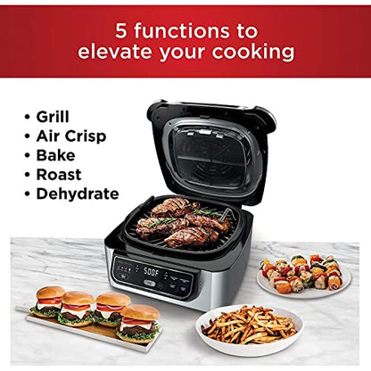 Ninja AG301 Foodi 5 in 1 Indoor Electric Grill with Air Fry, Roast, Bake & Dehydrate Programmable, Black/Silver: Home & Kitchen